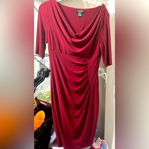 Ralph Lauren 3/4 length sleeve maroon dress. Size 10.